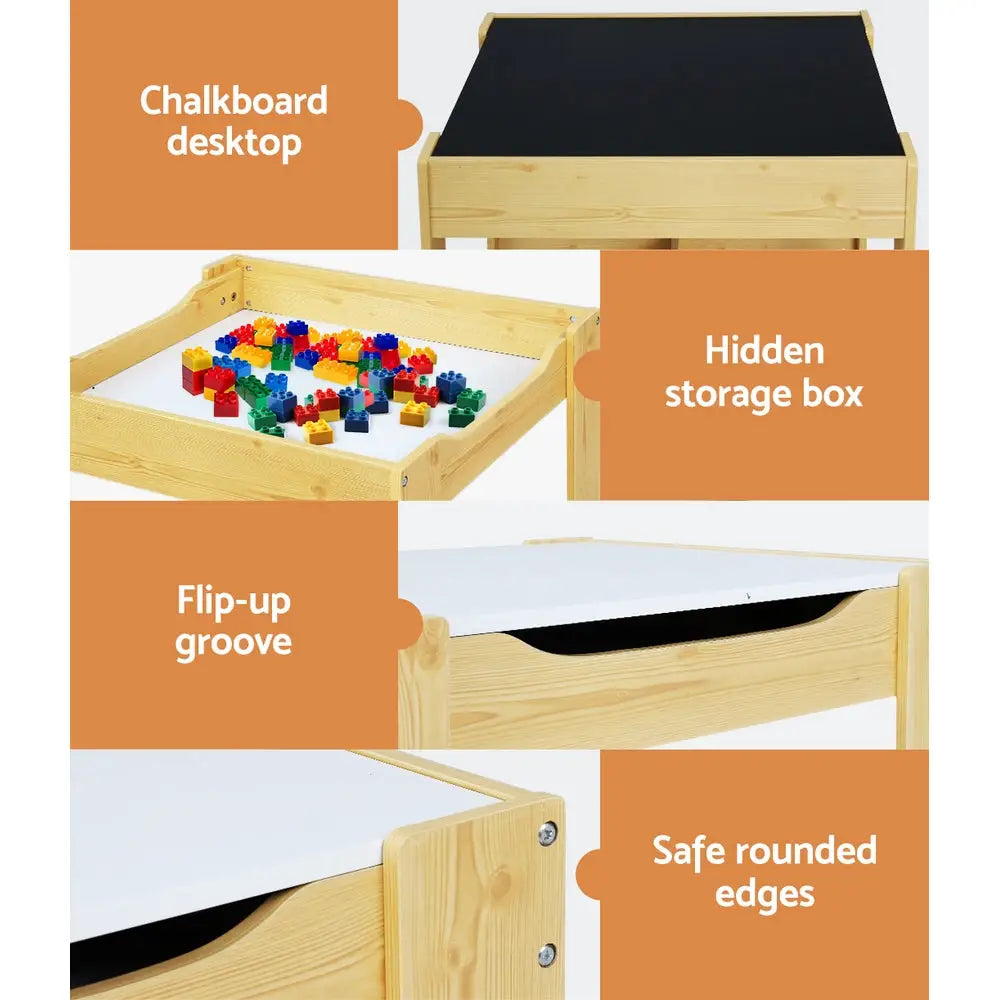 Keezi 3PCS Kids Table and Chairs Set Activity Desk Chalkboard Toys Storage Box - Baby & Kids > Kid’s Furniture