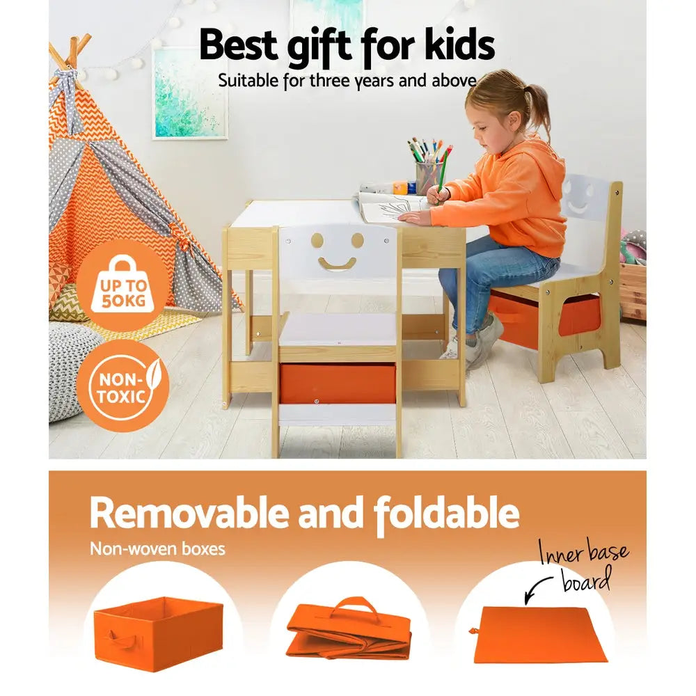 Keezi 3PCS Kids Table and Chairs Set Activity Desk Chalkboard Toys Storage Box - Baby & Kids > Kid’s Furniture