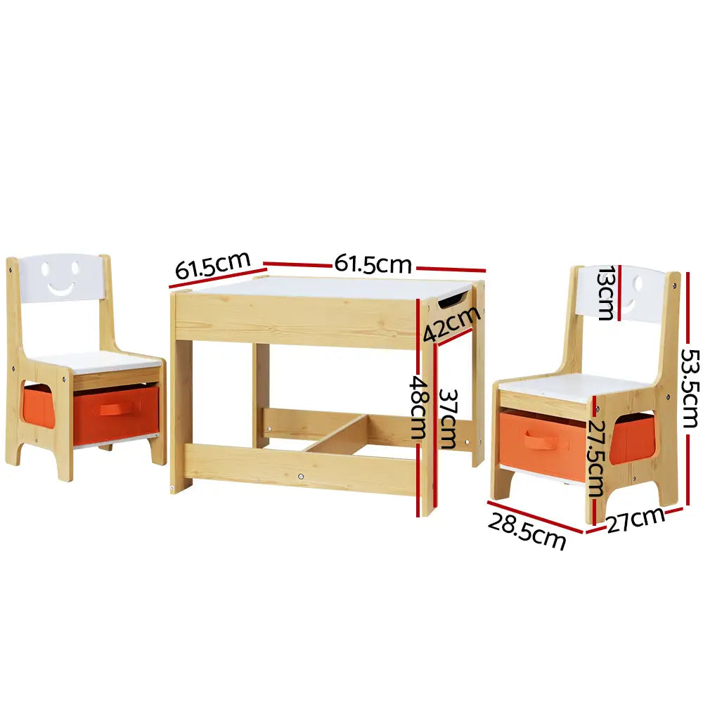 Keezi 3PCS Kids Table and Chairs Set Activity Desk Chalkboard Toys Storage Box - Baby & Kids > Kid’s Furniture