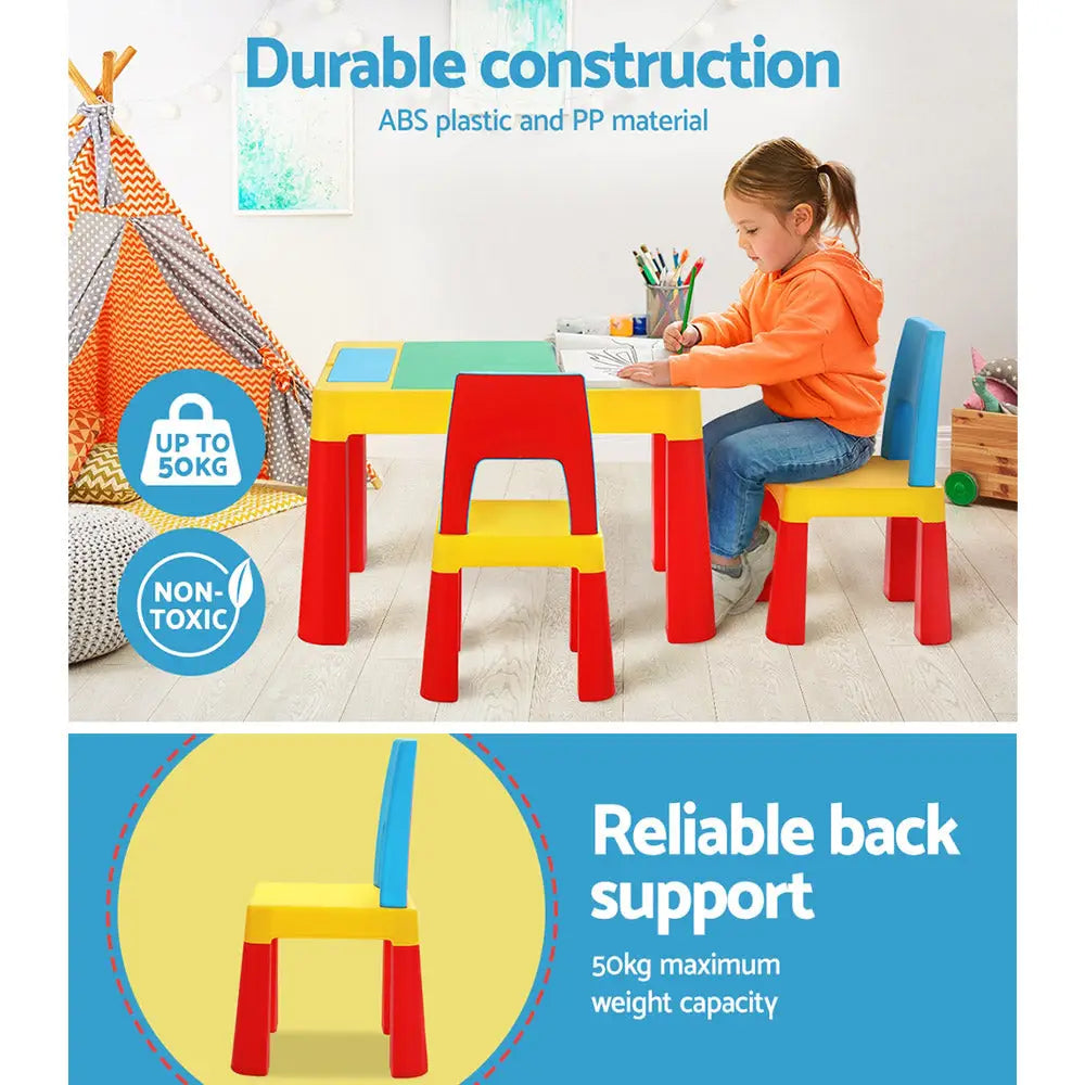 Keezi 3PCS Kids Table and Chairs Set Activity Toys Storage Box Desk Blocks - Baby & Kids > Kid’s Furniture