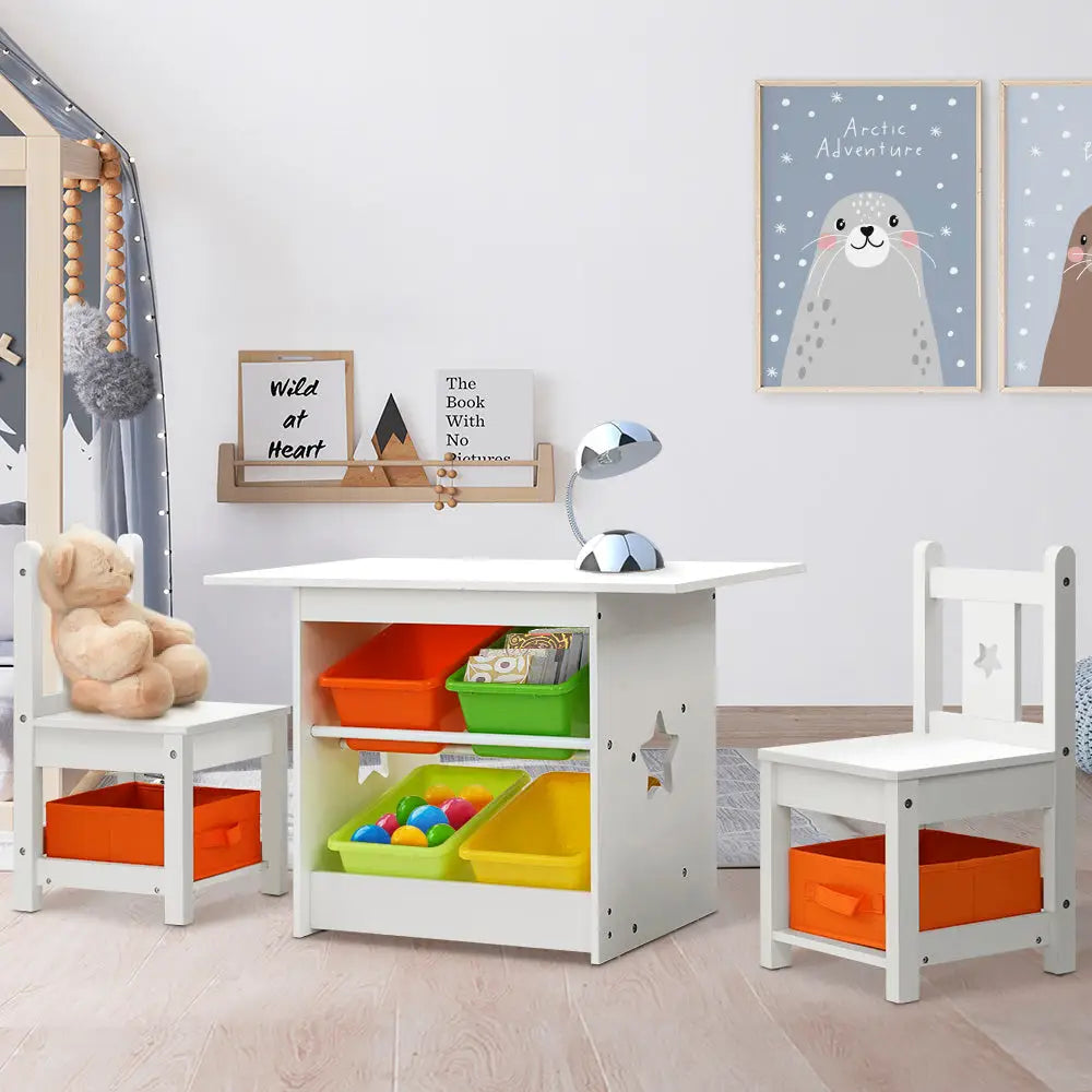 Keezi 3PCS Kids Table and Chairs Set Children Furniture Play Toys Storage Box - Baby & Kids > Kid’s Furniture