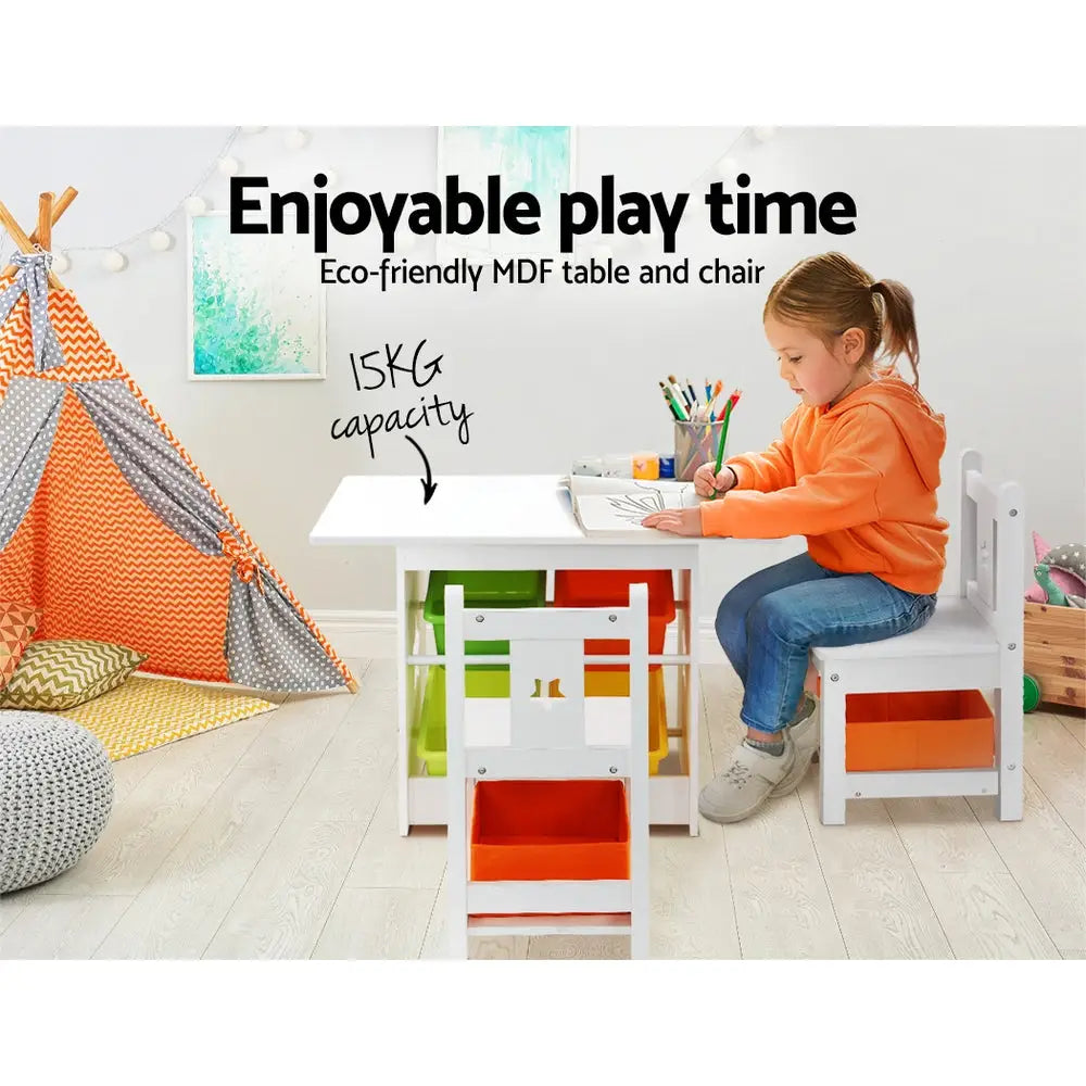 Keezi 3PCS Kids Table and Chairs Set Children Furniture Play Toys Storage Box - Baby & Kids > Kid’s Furniture