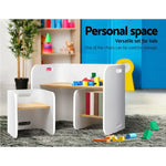 Keezi 3PCS Kids Table and Chairs Set Multifunctional Storage Desk White - Baby & Kids > Kid’s Furniture