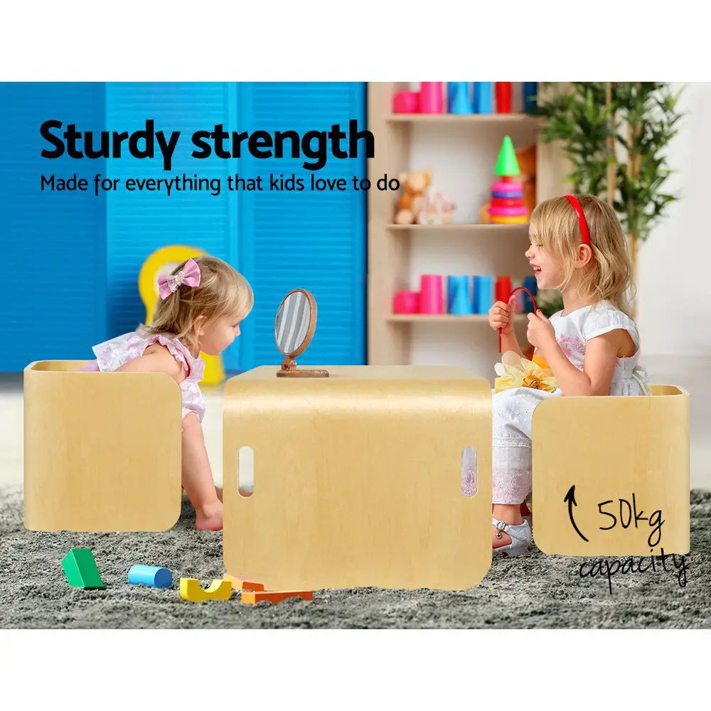 Keezi 3PCS Kids Table and Chairs Set Multifunctional Storage Desk - Baby & Kids > Kid’s Furniture