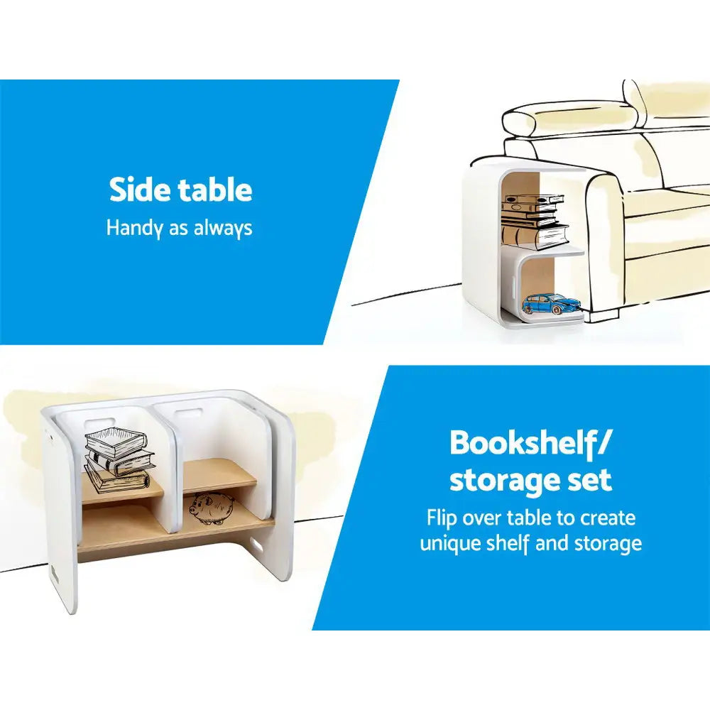 Keezi 3PCS Kids Table and Chairs Set Multifunctional Storage Desk White - Baby & Kids > Kid’s Furniture