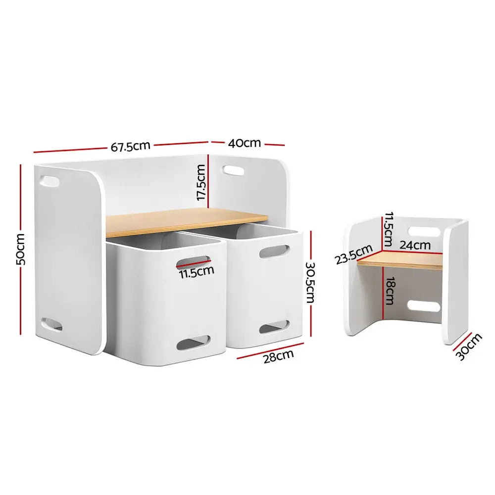Keezi 3PCS Kids Table and Chairs Set Multifunctional Storage Desk White - Baby & Kids > Kid’s Furniture