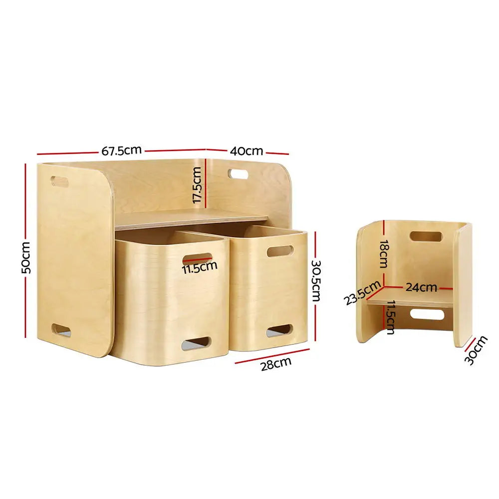 Keezi 3PCS Kids Table and Chairs Set Multifunctional Storage Desk - Baby & Kids > Kid’s Furniture