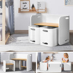 Keezi 3PCS Kids Table and Chairs Set Multifunctional Storage Desk White - Baby & Kids > Kid’s Furniture