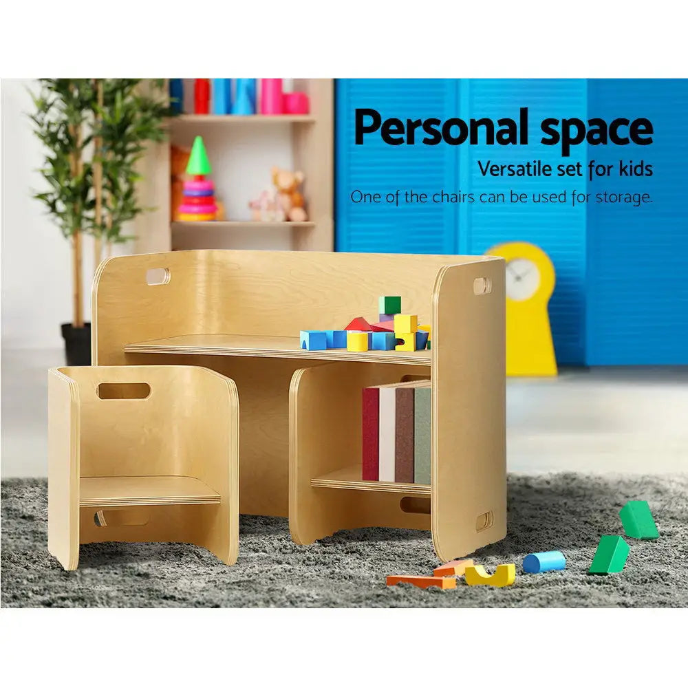 Keezi 3PCS Kids Table and Chairs Set Multifunctional Storage Desk - Baby & Kids > Kid’s Furniture