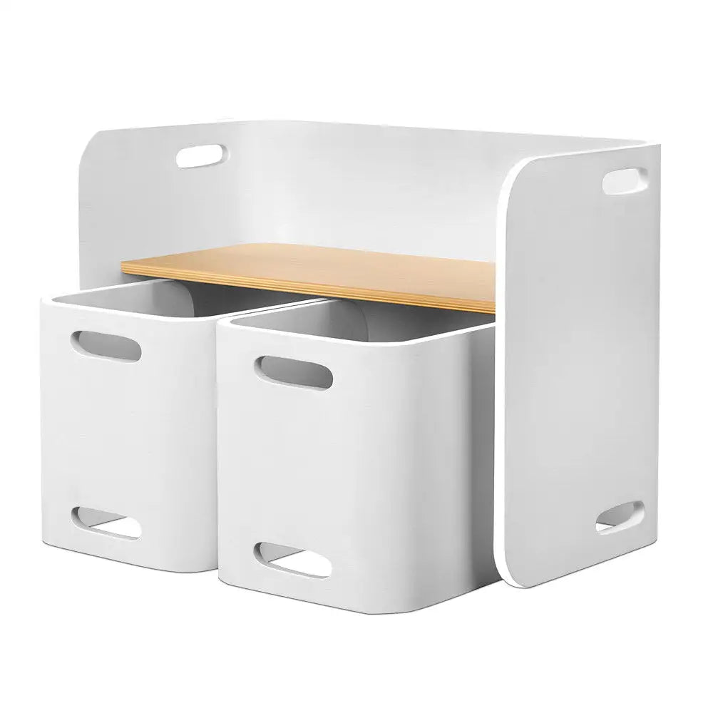 Keezi 3PCS Kids Table and Chairs Set Multifunctional Storage Desk White - Baby & Kids > Kid’s Furniture