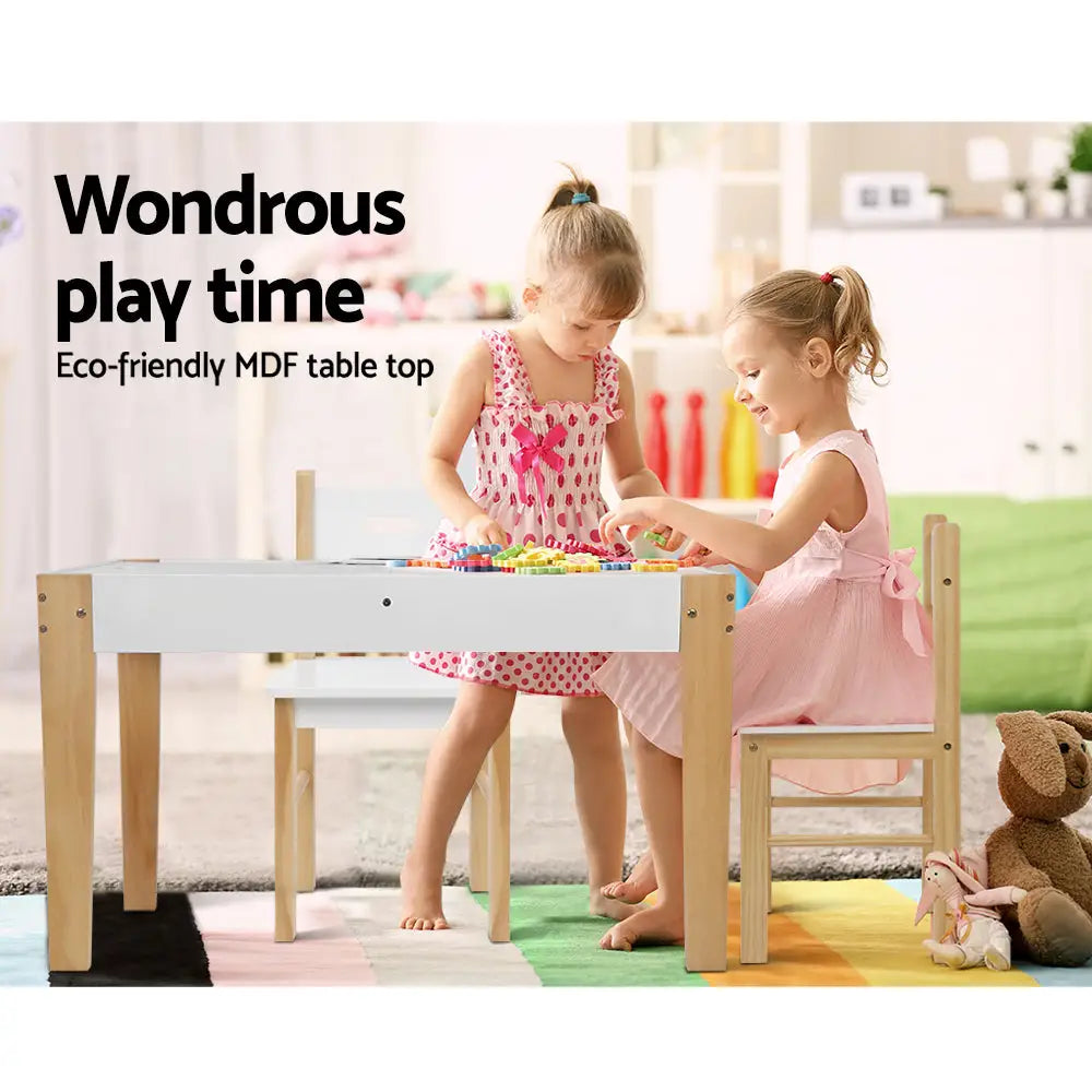 Keezi 3PCS Kids Table and Chairs Set Storage Toys Play Activity Desk Chalkboard - Baby & Kids > Kid’s Furniture