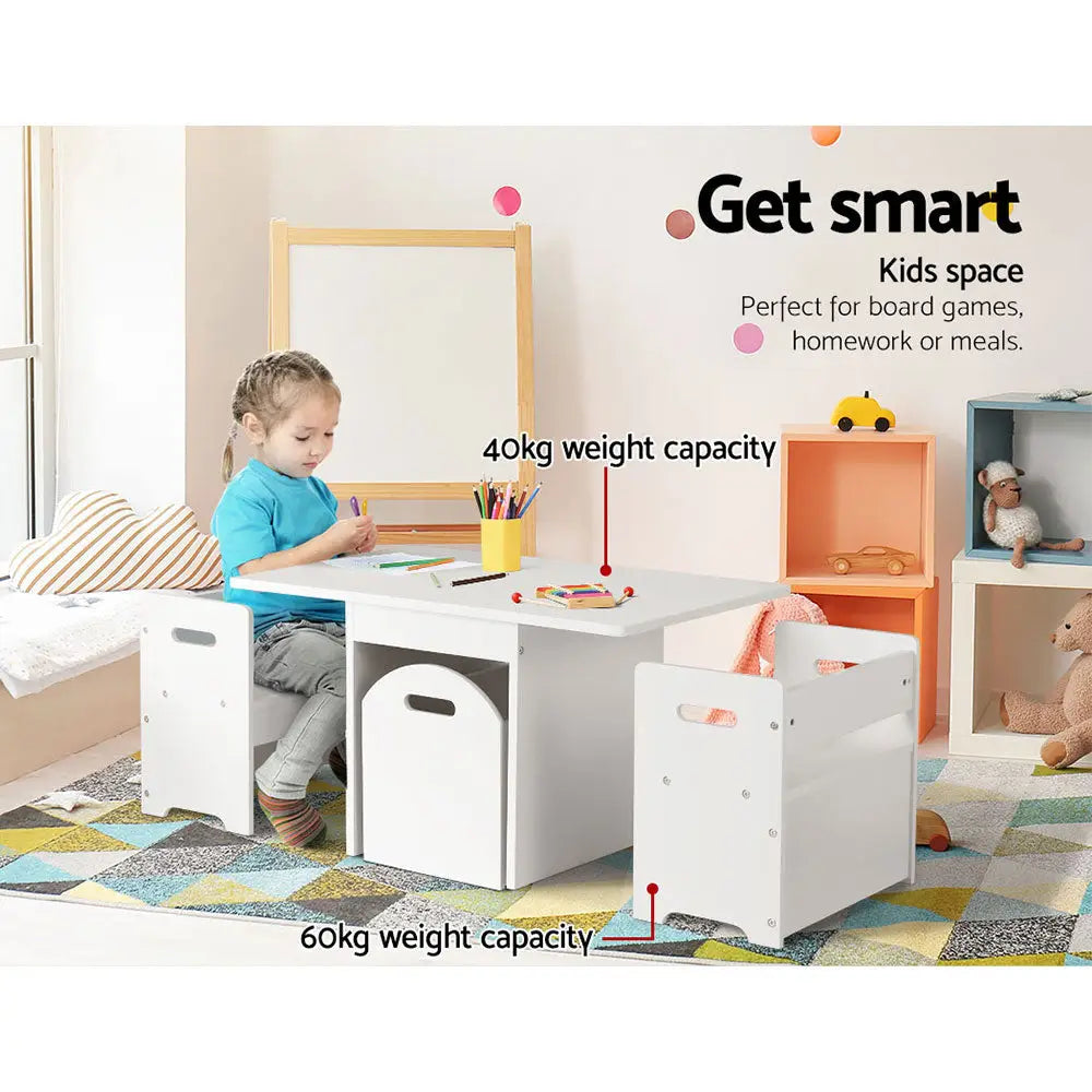 Keezi 3PCS Kids Table and Chairs Set Storage Toys Play Activity Desk - Baby & Kids > Kid’s Furniture