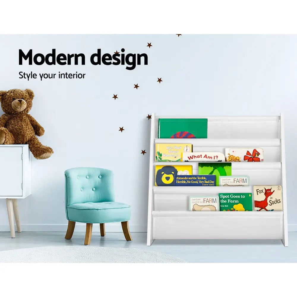 Keezi 4 Tiers Kids Bookshelf Magazine Shelf Children Bookcase Rack Organiser - Baby & Kids > Kid’s Furniture