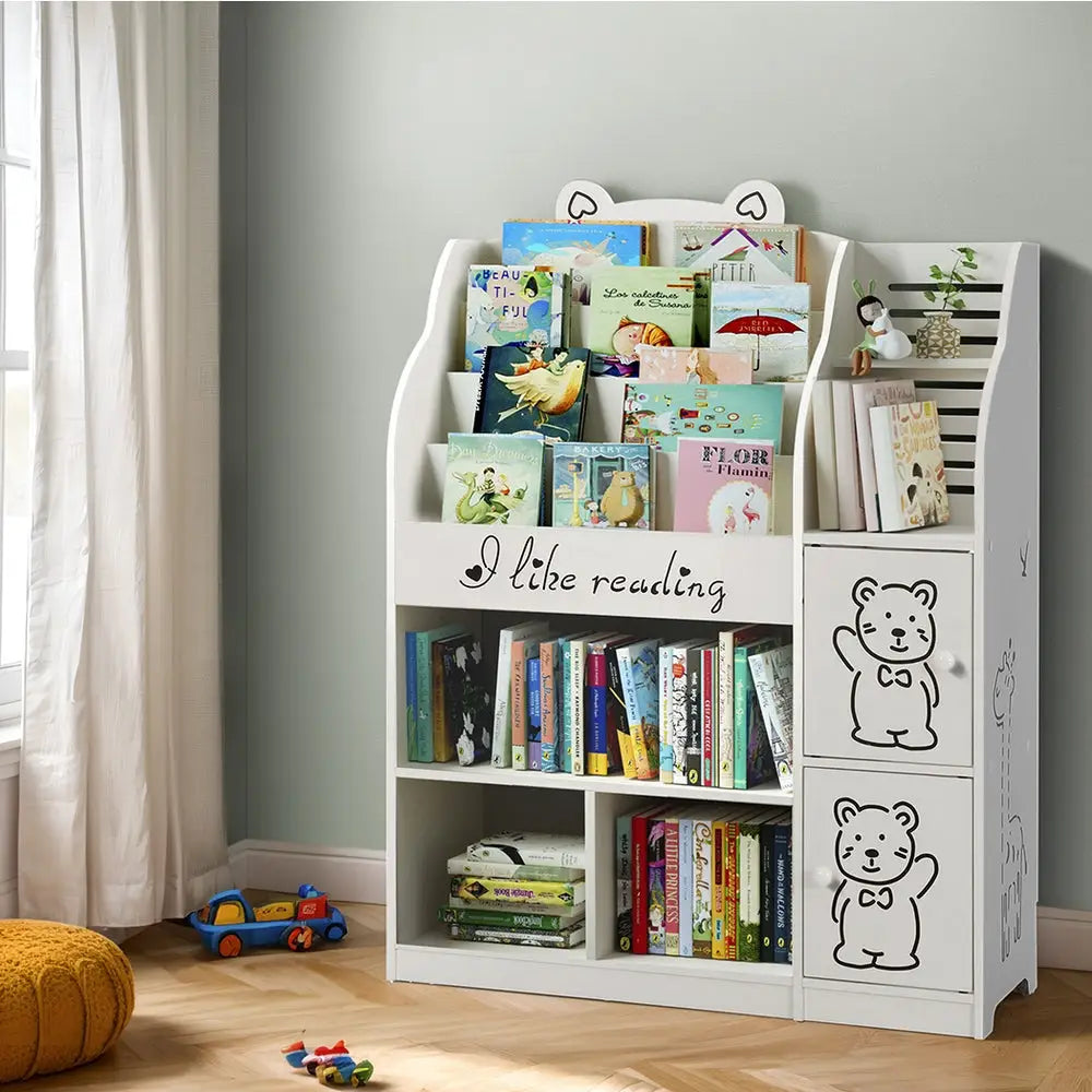 Keezi 4 Tiers Kids Bookshelf Storage Children Bookcase Toy Organiser Display - Baby & Kids > Kid’s Furniture
