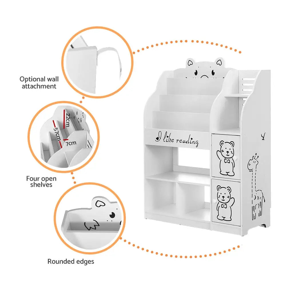 Keezi 4 Tiers Kids Bookshelf Storage Children Bookcase Toy Organiser Display - Baby & Kids > Kid’s Furniture