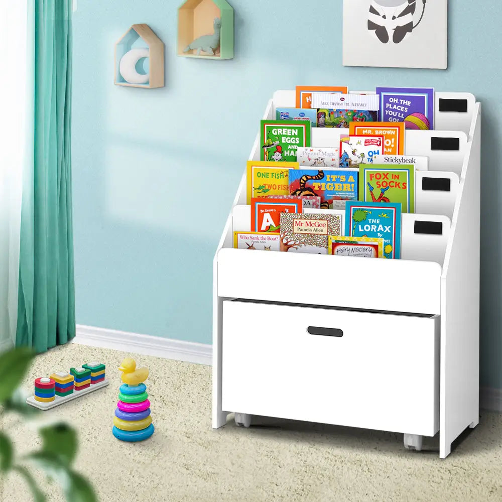 Keezi 4 Tiers Kids Bookshelf Storage Organiser Children Bookcase Drawers Display - Baby & Kids > Kid’s Furniture