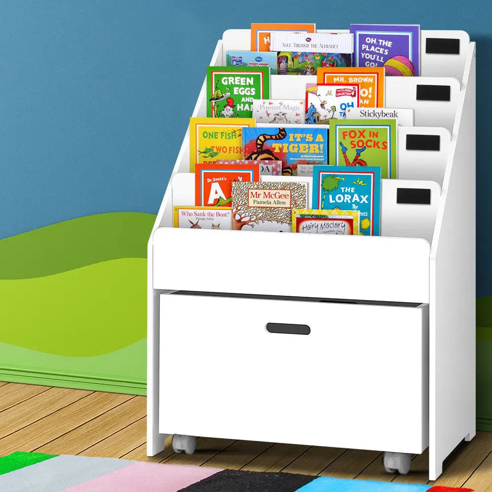 Keezi 4 Tiers Kids Bookshelf Storage Organiser Children Bookcase Drawers Display - Baby & Kids > Kid’s Furniture