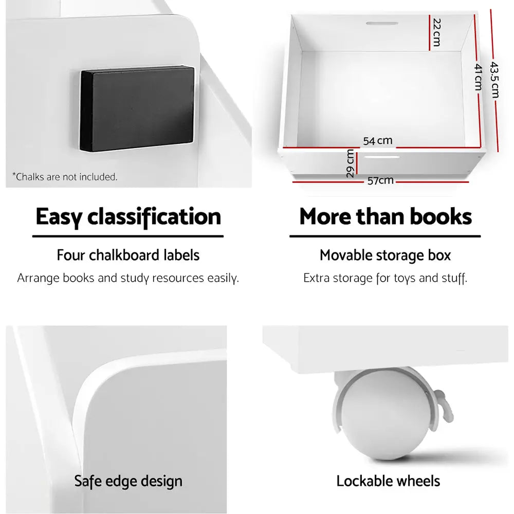 Keezi 4 Tiers Kids Bookshelf Storage Organiser Children Bookcase Drawers Display - Baby & Kids > Kid’s Furniture