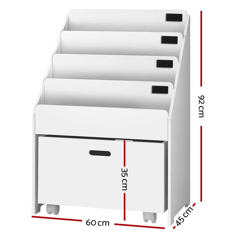 Keezi 4 Tiers Kids Bookshelf Storage Organiser Children Bookcase Drawers Display - Baby & Kids > Kid’s Furniture