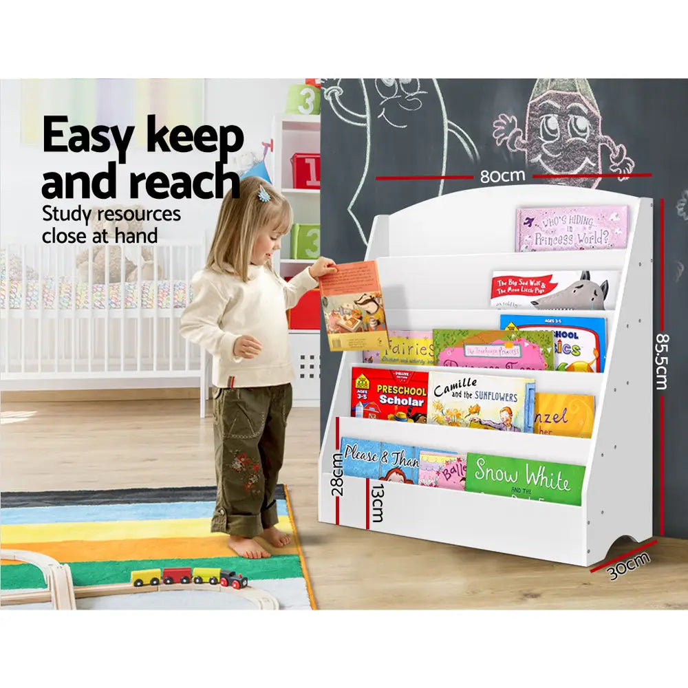 Keezi 5 Tiers Kids Bookshelf Magazine Shelf Organiser Bookcase Display Rack White - Baby & Kids > Kid’s Furniture