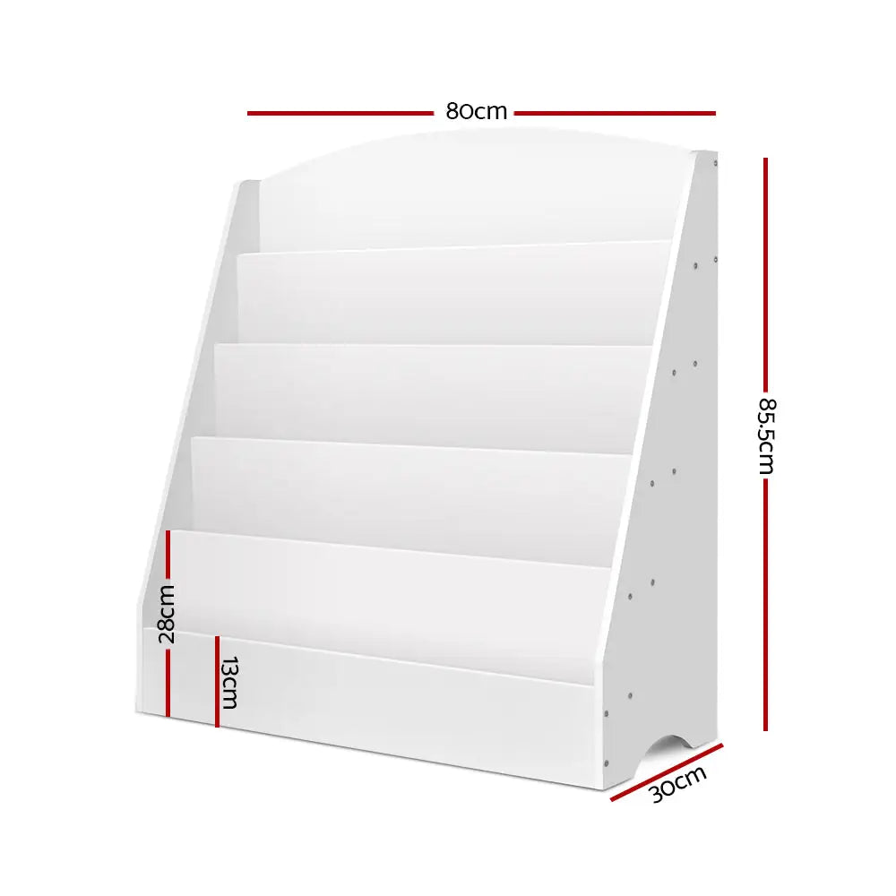 Keezi 5 Tiers Kids Bookshelf Magazine Shelf Organiser Bookcase Display Rack White - Baby & Kids > Kid’s Furniture