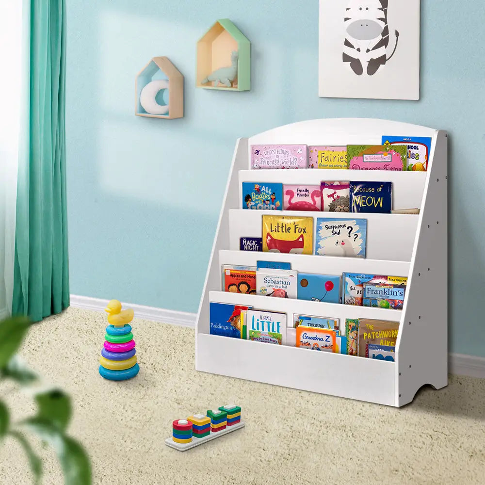 Keezi 5 Tiers Kids Bookshelf Magazine Shelf Organiser Bookcase Display Rack White - Baby & Kids > Kid’s Furniture