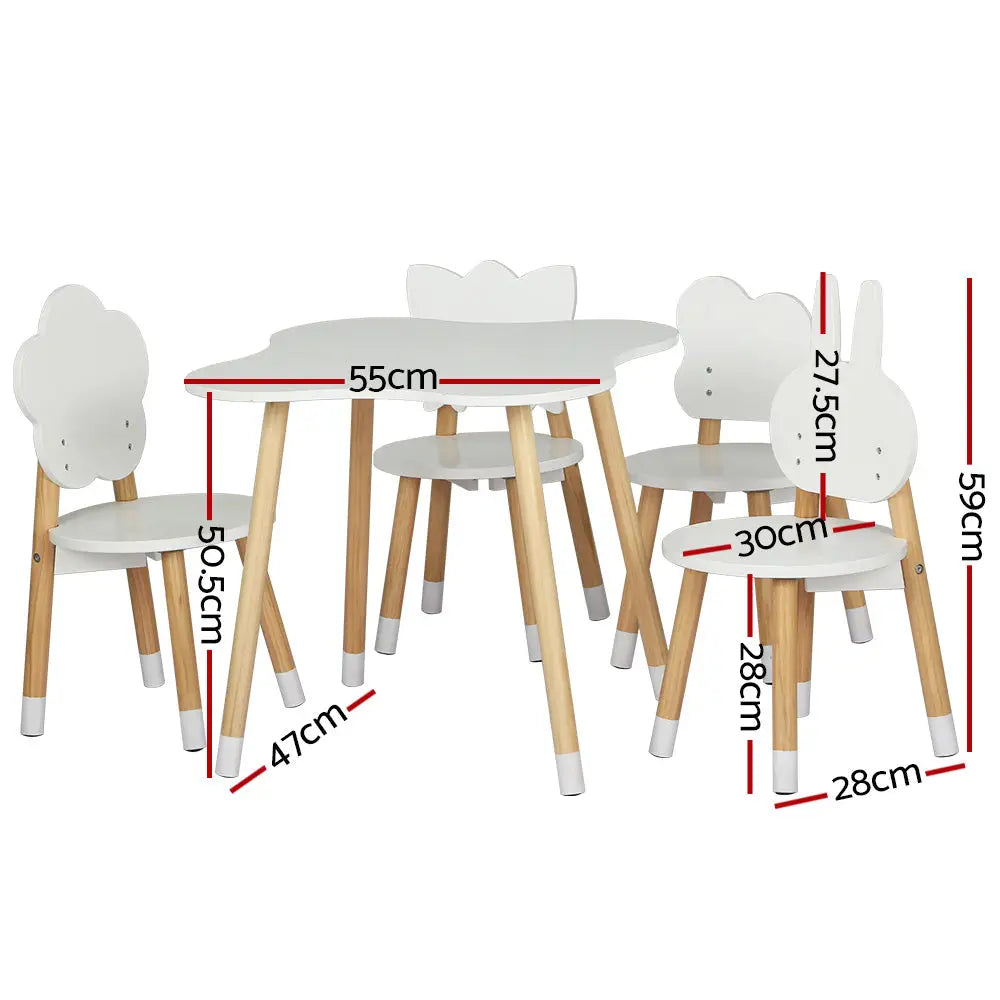 Keezi 5PCS Kids Table and Chairs Set Children Activity Study Play Desk White - Baby & Kids > Kid’s Furniture