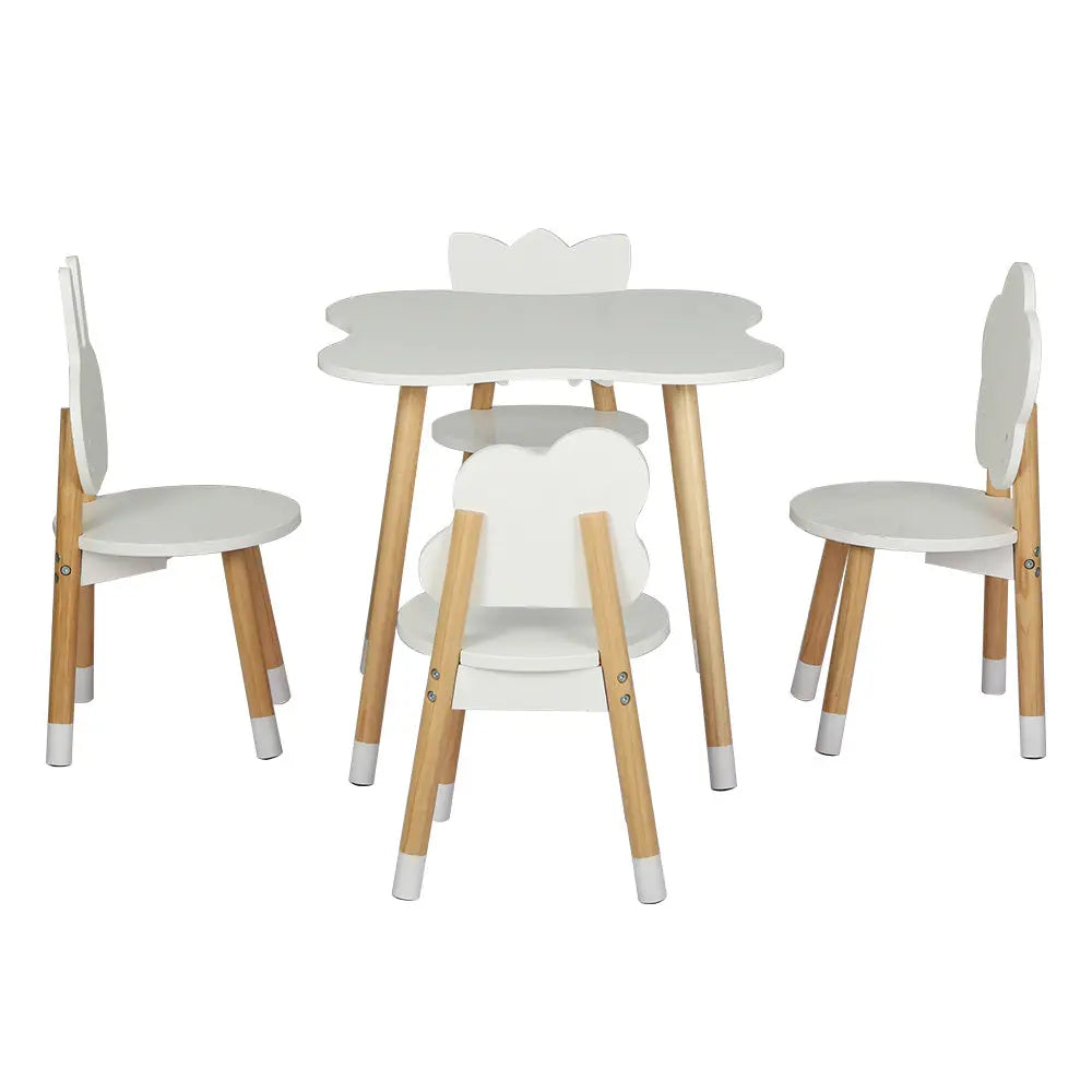 Keezi 5PCS Kids Table and Chairs Set Children Activity Study Play Desk White - Baby & Kids > Kid’s Furniture
