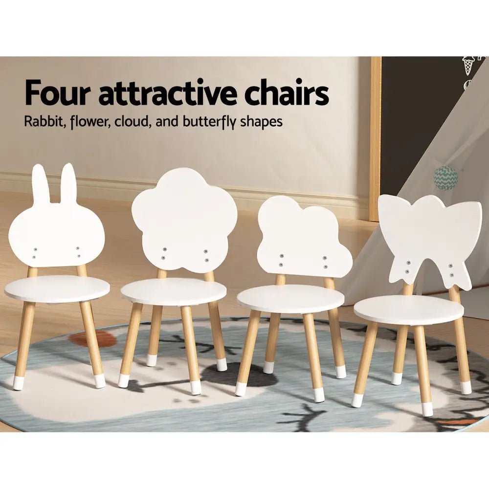 Keezi 5PCS Kids Table and Chairs Set Children Activity Study Play Desk White - Baby & Kids > Kid’s Furniture