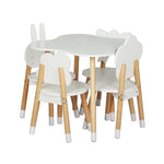 Keezi 5PCS Kids Table and Chairs Set Children Activity Study Play Desk White - Baby & Kids > Kid’s Furniture