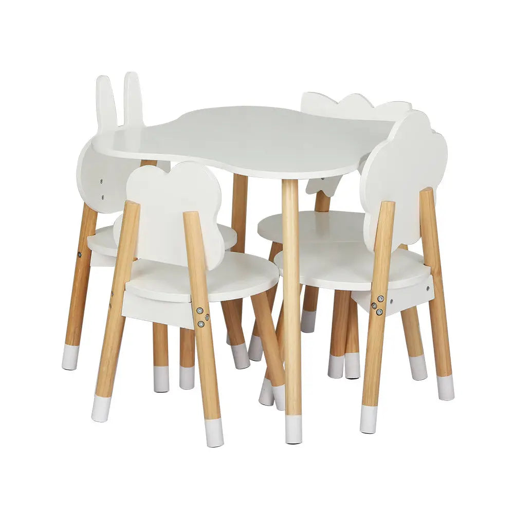 Keezi 5PCS Kids Table and Chairs Set Children Activity Study Play Desk White - Baby & Kids > Kid’s Furniture