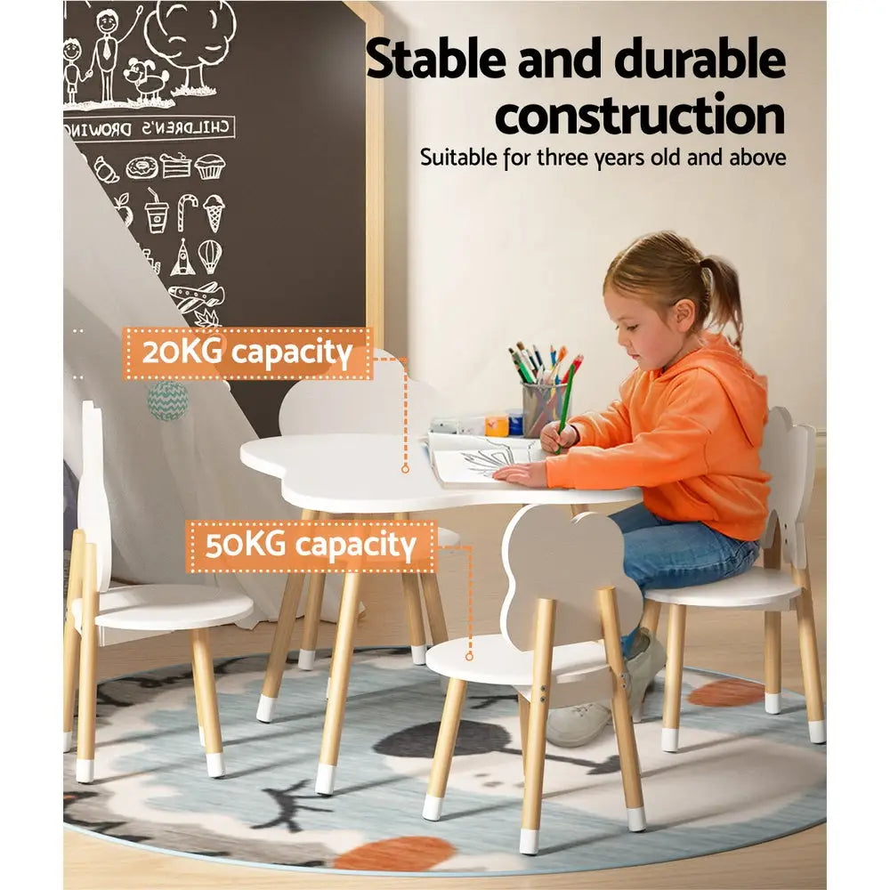 Keezi 5PCS Kids Table and Chairs Set Children Activity Study Play Desk White - Baby & Kids > Kid’s Furniture