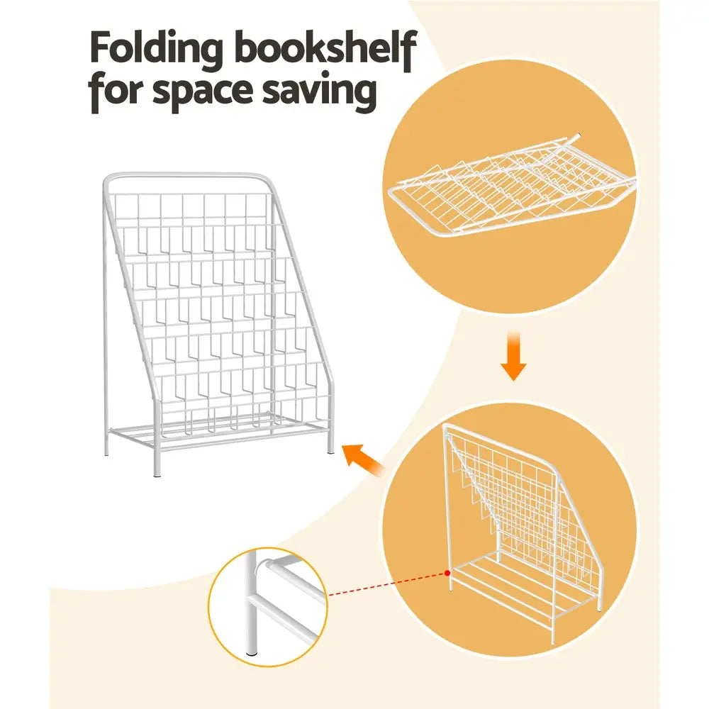 Keezi 6 Tiers Kids Bookshelf Magazine Rack Children Bookcase Organiser Foldable - Baby & Kids > Kid’s Furniture