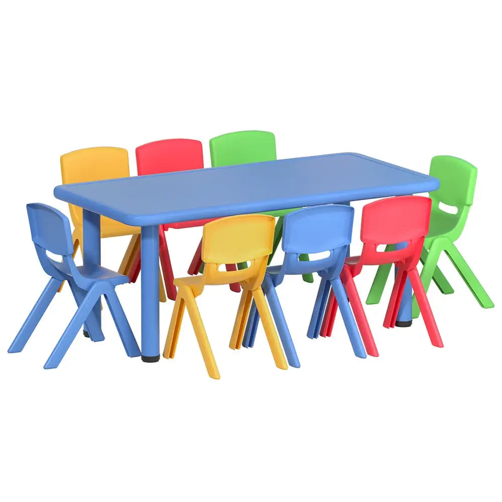 Keezi 9PCS Kids Table and Chairs Set Children Study Desk Furniture Plastic 8 Chairs - Baby & Kids > Kid’s Furniture
