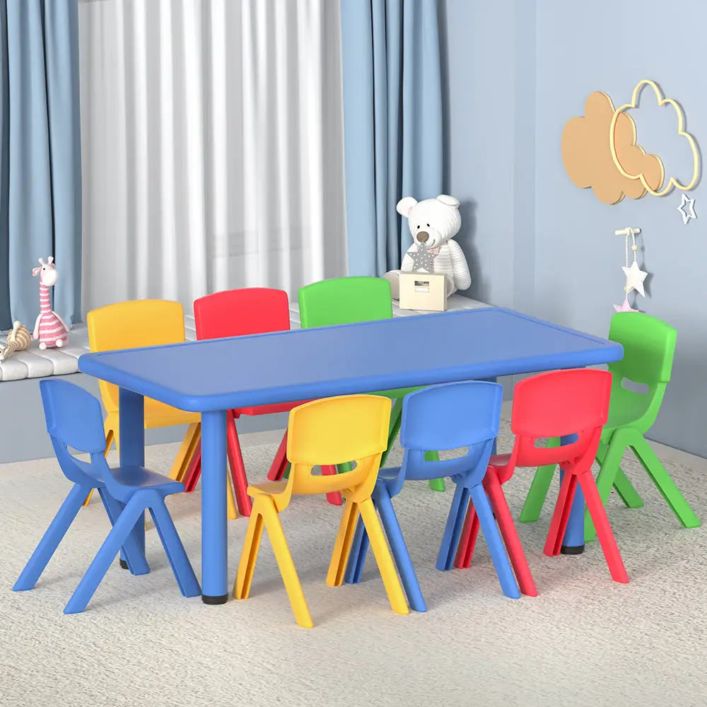 Keezi 9PCS Kids Table and Chairs Set Children Study Desk Furniture Plastic 8 Chairs - Baby & Kids > Kid’s Furniture