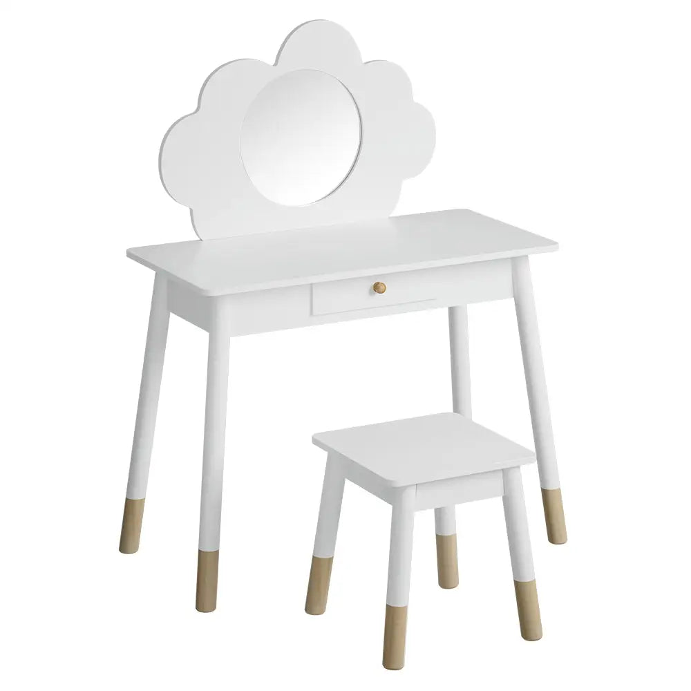 Keezi Kids Dressing Table Chair Set Vanity Makeup Wooden Leg Mirror Drawer - Furniture > Bedroom