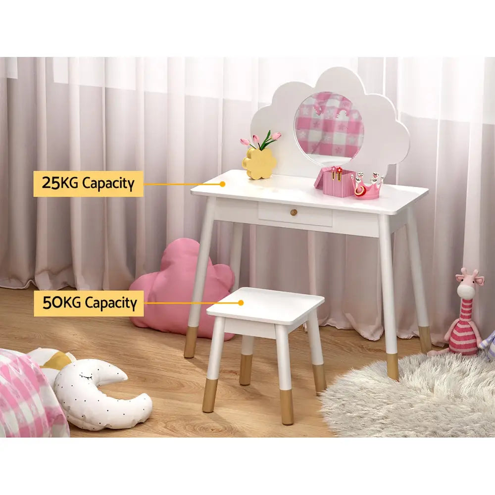 Keezi Kids Dressing Table Chair Set Vanity Makeup Wooden Leg Mirror Drawer - Furniture > Bedroom
