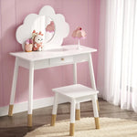 Keezi Kids Dressing Table Chair Set Vanity Makeup Wooden Leg Mirror Drawer - Furniture > Bedroom