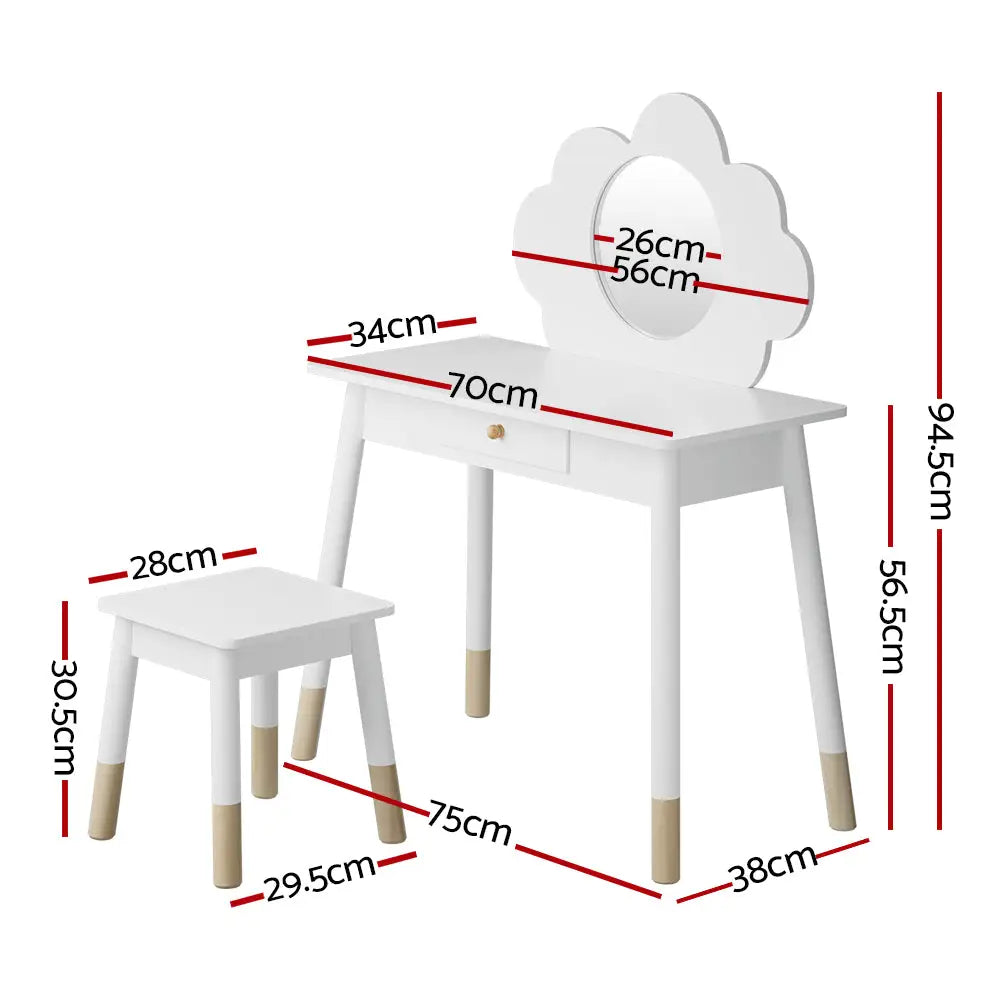 Keezi Kids Dressing Table Chair Set Vanity Makeup Wooden Leg Mirror Drawer - Furniture > Bedroom