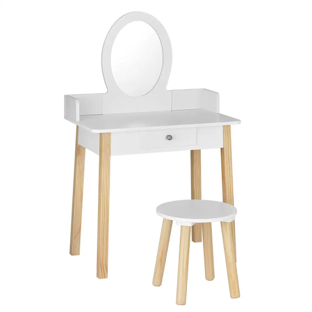 Keezi Kids Dressing Table Chair Set Wooden Leg Vanity Makeup Drawer Mirror - Baby & Kids > Kid’s Furniture > Kid’s