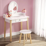 Keezi Kids Dressing Table Chair Set Wooden Leg Vanity Makeup Drawer Mirror - Baby & Kids > Kid’s Furniture > Kid’s