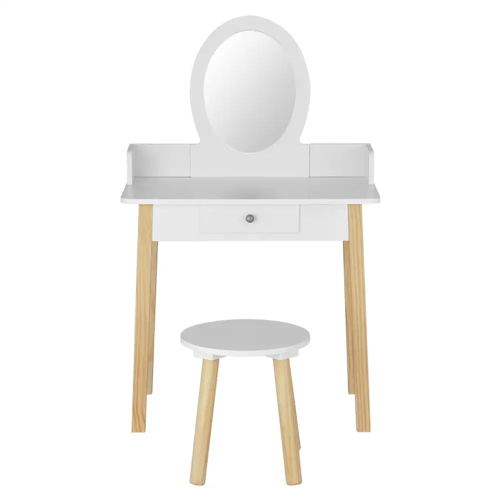 Keezi Kids Dressing Table Chair Set Wooden Leg Vanity Makeup Drawer Mirror - Baby & Kids > Kid’s Furniture > Kid’s