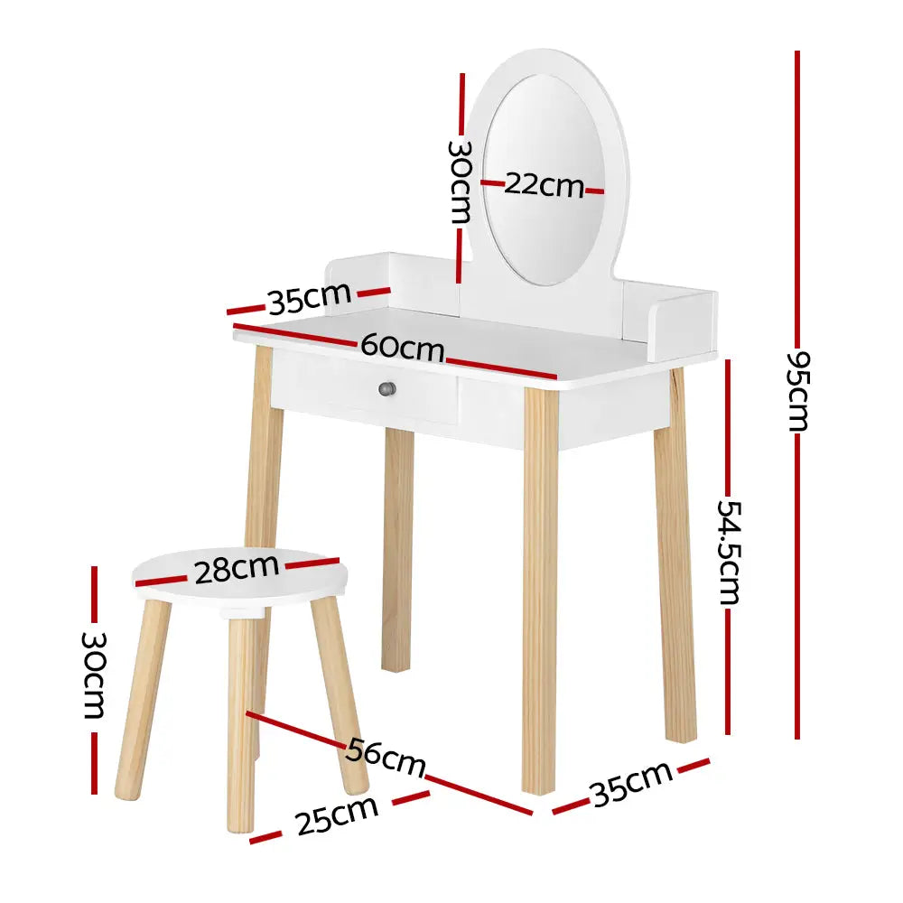 Keezi Kids Dressing Table Chair Set Wooden Leg Vanity Makeup Drawer Mirror - Baby & Kids > Kid’s Furniture > Kid’s