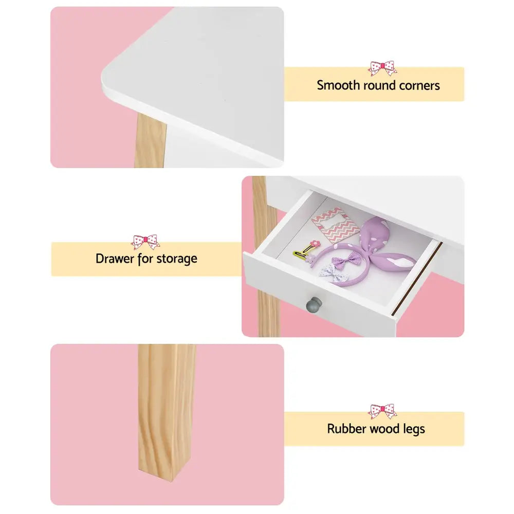 Keezi Kids Dressing Table Chair Set Wooden Leg Vanity Makeup Drawer Mirror - Baby & Kids > Kid’s Furniture > Kid’s