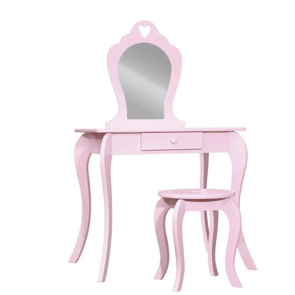 Keezi Kids Dressing Table Stool Set Vanity Mirror Princess Children Makeup Pink - Furniture > Bedroom
