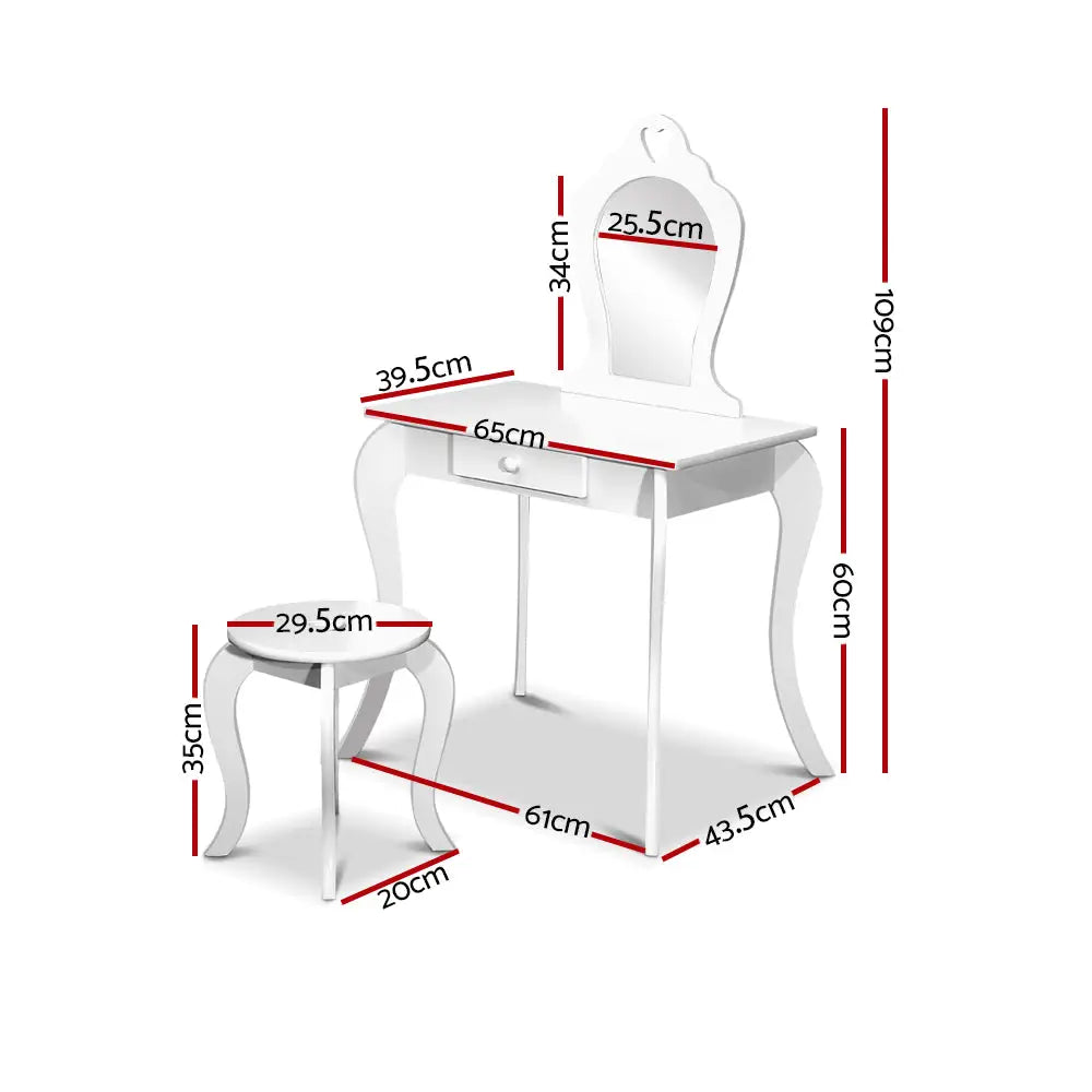Keezi Kids Dressing Table Stool Set Vanity Mirror Princess Children Makeup White - Baby & Kids > Kid’s Furniture