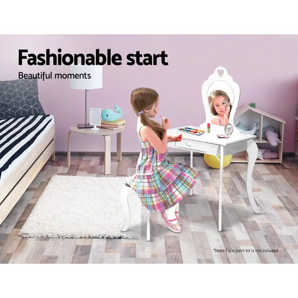 Keezi Kids Dressing Table Stool Set Vanity Mirror Princess Children Makeup White - Baby & Kids > Kid’s Furniture