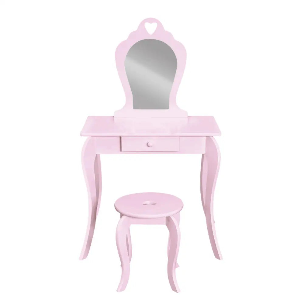 Keezi Kids Dressing Table Stool Set Vanity Mirror Princess Children Makeup Pink - Furniture > Bedroom