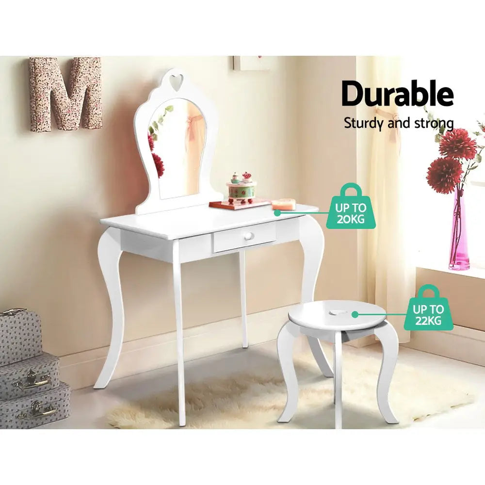 Keezi Kids Dressing Table Stool Set Vanity Mirror Princess Children Makeup White - Baby & Kids > Kid’s Furniture