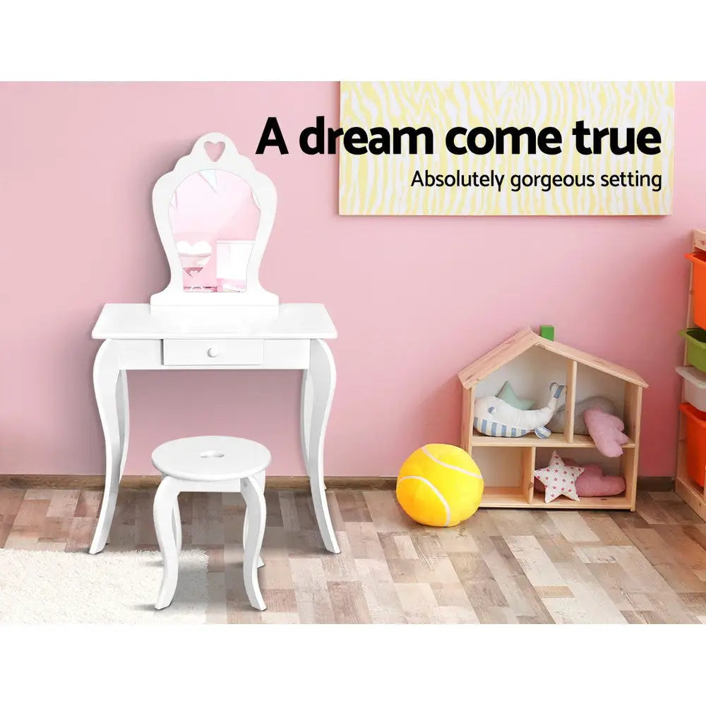 Keezi Kids Dressing Table Stool Set Vanity Mirror Princess Children Makeup White - Baby & Kids > Kid’s Furniture